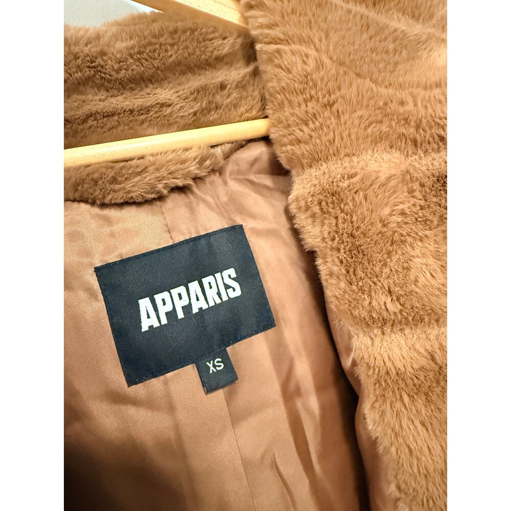 Anthropologie Apparis XS Faux Fur Celina Jacket $360 Hooded Long Mink Coat Camel - Picture 10 of 15